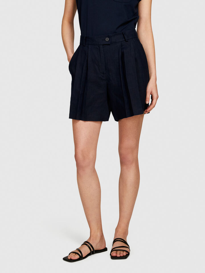 100% linen shorts - women's shorts - Dark Blue | Sisley image number 4